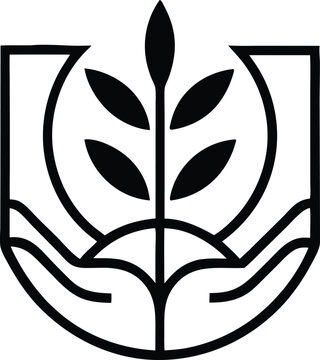 recommend clip art: Simple black line art silhouette of a hand gently holding a growing plant sprout