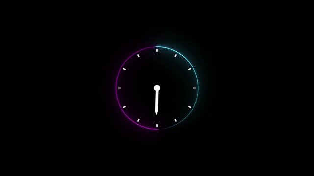 Clock glowing neon light line Abstract Futuristic Technology Background with Clock concept and Time Machine, Can rotate clock Time concept.