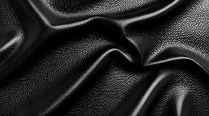 Close-up of luxurious black leather fabric, showcasing rich texture and depth, perfect for design and fashion projects