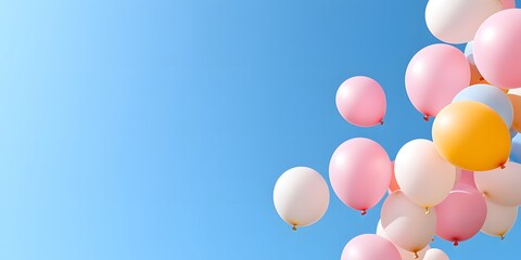 A vibrant collection of colorful balloons floating against a clear blue sky, symbolizing joy and celebration