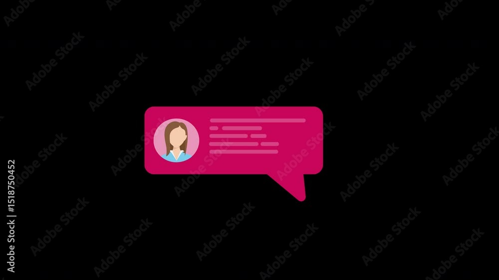 Poster animated message bubble with user profile icon, pink theme and simplified design on a transparent ba