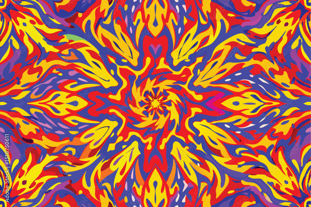 Poster vibrant abstract pattern with bold colors and symmetrical flowing lines