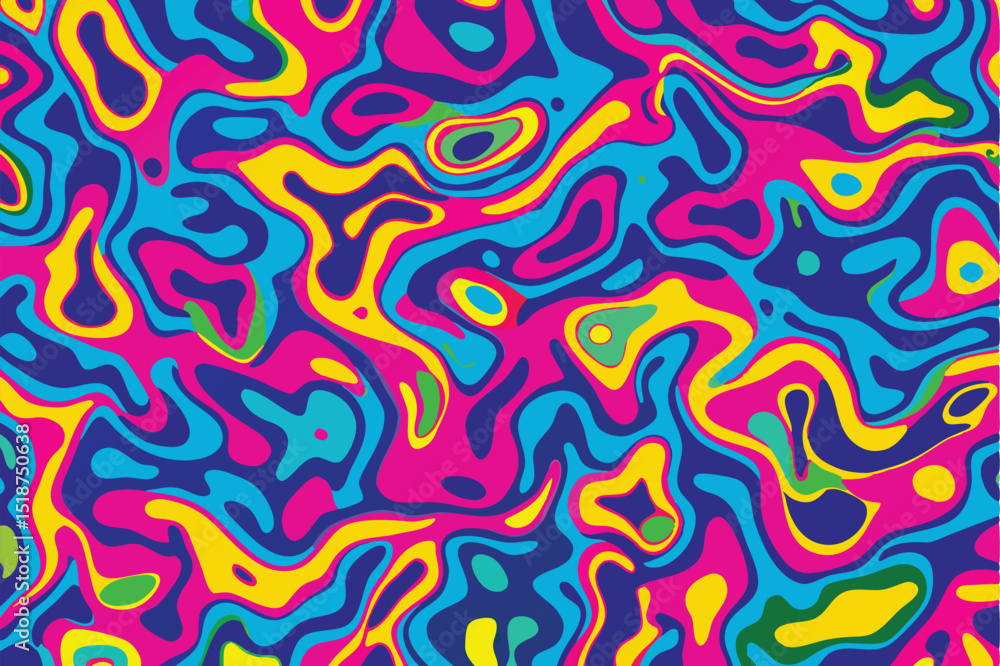 Poster vibrant abstract pattern with flowing organic shapes in bold multicolored style