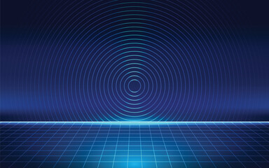 Futuristic Neon Grid with Circular Light Pattern