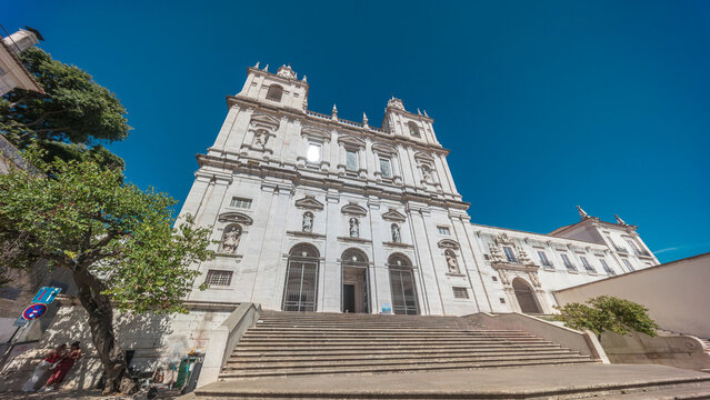 Exterior of the Monastery of St. Vicente de Fora in the city of Lisbon in Portugal timelapse hyperlapse.