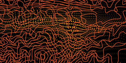 Texture lines and halftone dots. Pattern round shape. Black and Gold Background