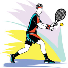Tennis player swinging a racket, capturing motion and athletic energy.
