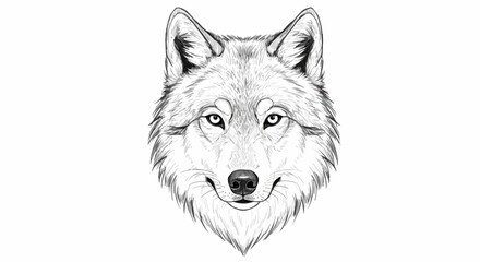 Detailed Black and White Illustration of a Wolfs Face