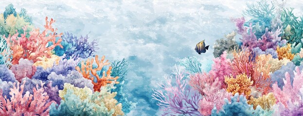 Vibrant  coral reef scene: underwater paradise with colorful corals and fish