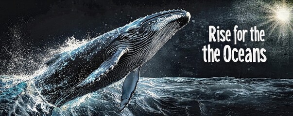 Rise for the oceans: majestic humpback whale breaching, artistic ocean conservation image