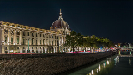 The Grand Hotel-Dieu night timelapse hyperlapse in Lyon, France.