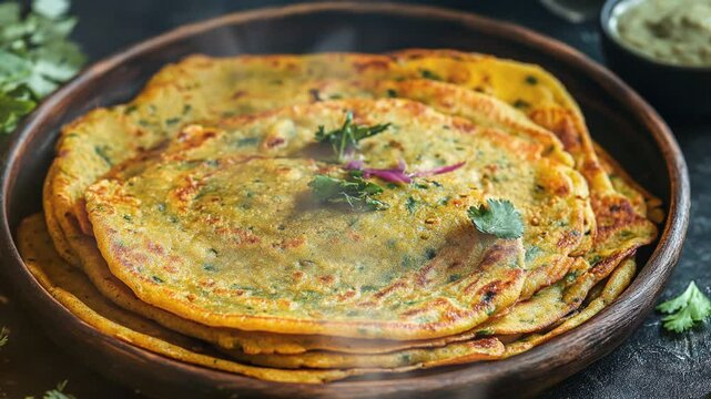 Moong dal cheela or savory pancakes with smoke around