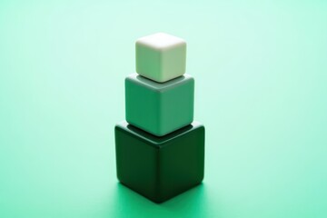 Stacked Gradient Cubes in White, Mint, and Dark Green, Minimalist Composition on Green Background, Abstract 3D Geometric Display for Design and Branding Concepts