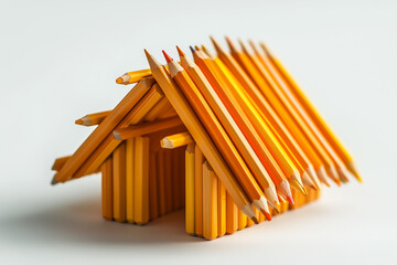 Fototapeta premium school pencils that are structured and assembled to resemble a house