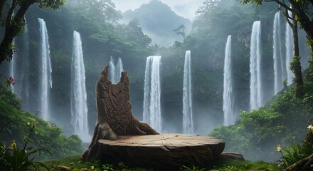 Enchanted Waterfall Sanctuary Mystical Forest Throne Podium Product Display