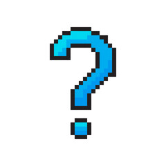 Fototapeta premium Pixel question mark. Blue 8 bit style. Retro digital sign. Vector icon.