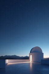 Obraz premium A serene observatory sits under a starlit sky, promising astronomical discoveries and a peaceful view of the cosmos and distant mountains.