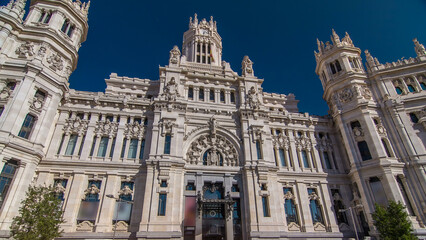 Cibeles Palace timelapse hyperlapse: City Hall of Madrid. In Madrid, Spain