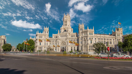 Cibeles fountain and traffic at Plaza de Cibeles in Madrid timelapse hyperlapse, Spain © HyperlapsePro