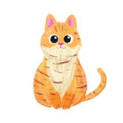 cute cat cartoon in crayon style editable Colorful vector hand drawn illustration for children. baby designs for cards, poster decorations, t-shirt prints, stickers, icons and others