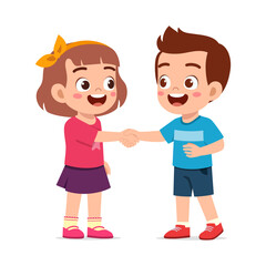 Happy Children Smiling and Shaking Hands in Cartoon Style Illustration