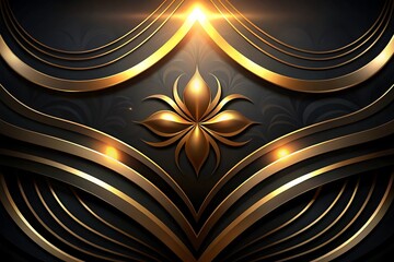 Luxurious Golden Floral Pattern on Dark Background with Elegant Curves