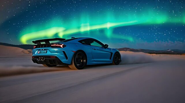 space background, modern car drives through desert sand. Concept wallpaper, poster for auto theme. motion video.