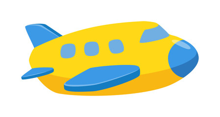 Cartoon Yellow Airplane with Blue Accents Isolated on White Background