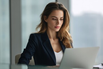 Confident Female CEO at Modern Office Desk with Natural Light