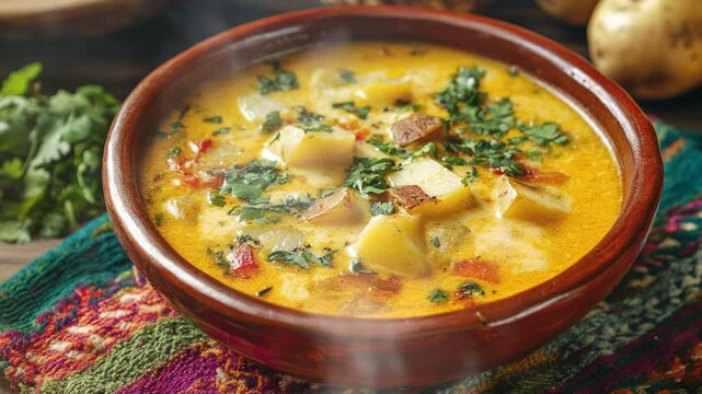  Pisca Andina or cheese and potato soup with smoke around