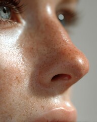 Fototapeta premium Macro view of oily skin with enlarged pores on the nose and cheeks. Highly detailed.