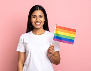Minimalist Pride Flag Image with Person in White T-Shirt