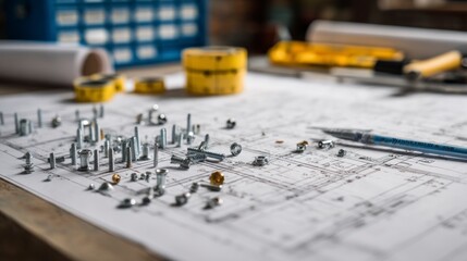 Construction plans and tools overhead