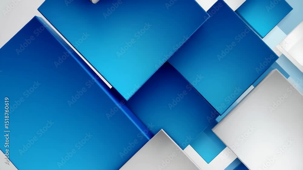 Poster overlapping blue and white squares floating on a clean gradient backdrop create a modern abstract de