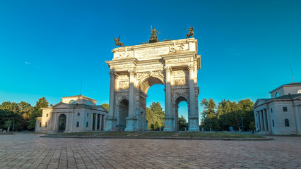 Obraz premium Arch of Peace in Simplon Square timelapse hyperlapse. It is a neoclassical triumph arch