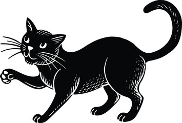 Black Cat Silhouette Illustration in Vintage Engraving Style