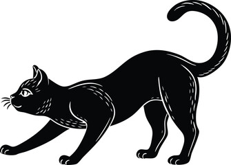 Black Cat Stretching Silhouette Vector Illustration