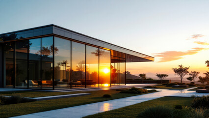 Obraz premium Glass House Sunset Glow