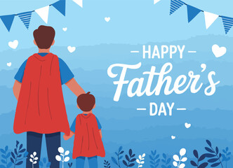 Father and Child in Matching Superhero Capes – Happy Father’s Day Greeting Card Illustration

