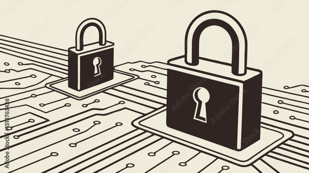 Poster padlocks on circuit board illustrating data security