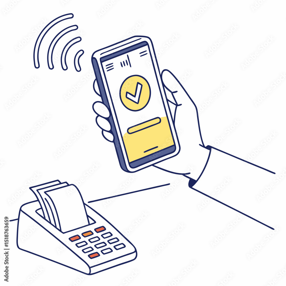 Aufkleber hand holding a smartphone displaying a confirmation checkmark with wireless signal