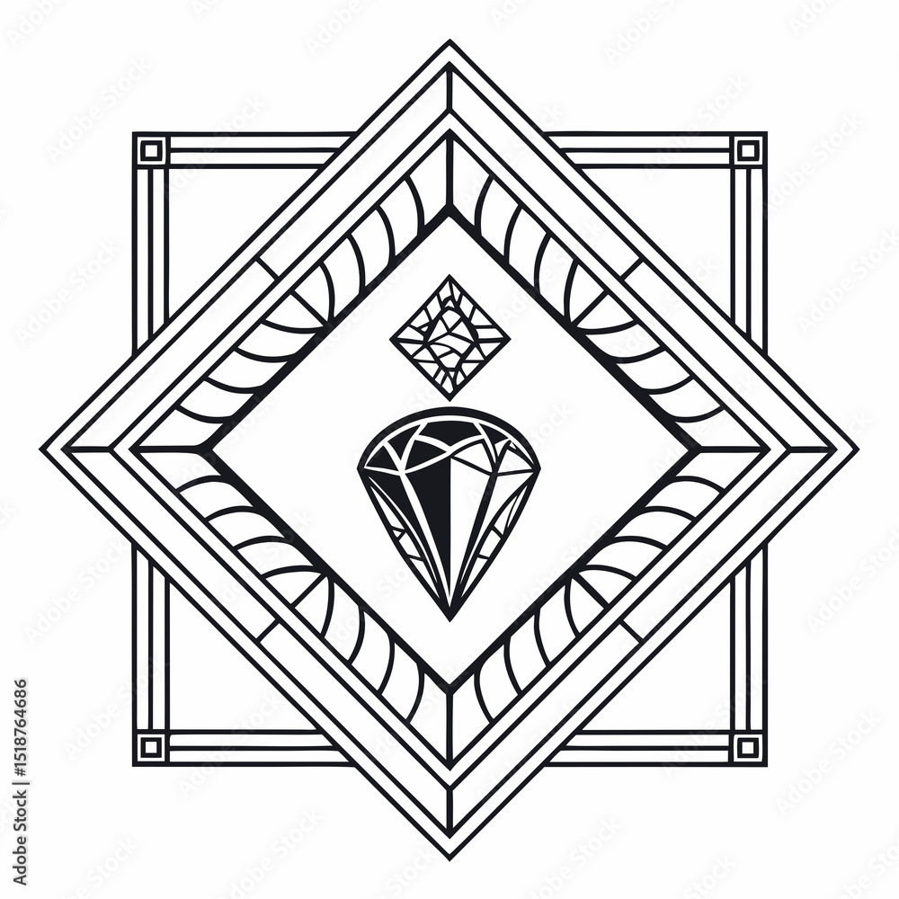 Poster geometric diamond art deco design featuring a large central diamond and a smaller diamond above, set