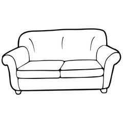 Illustration of a couch isolated on white background in black and white
