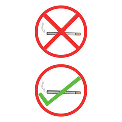 Smoking allowed and no smoking sign illustration with red and green symbols for awareness and rules
