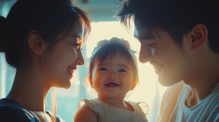Loving parents cherish their infant daughter