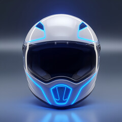 Fototapeta premium Futuristic Motorcycle Helmet with LED Blue Lights for Advanced Safety and Stylish Riding
