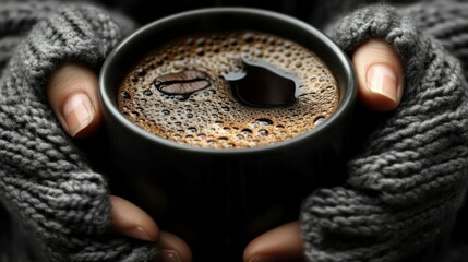 Cozy Hands Holding Steaming Cup of Coffee