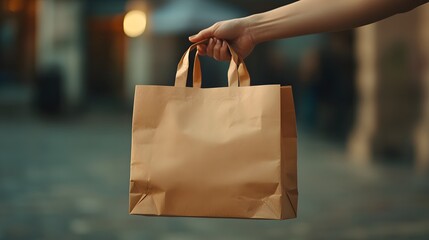 A hand carrying a custom branded paper bag