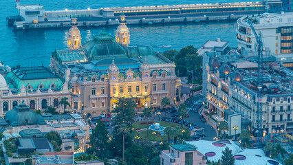 Cityscape of Monte Carlo, Monaco day to night transition timelapse