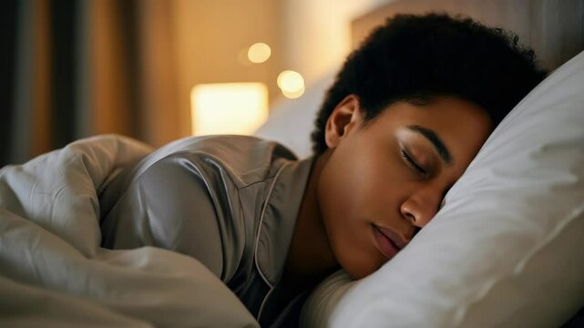 Young Black woman peacefully sleeping in bed at night